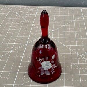 Fenton Ruby Red Glass Bell Hand-Painted Floral Design Reacts to UV READ